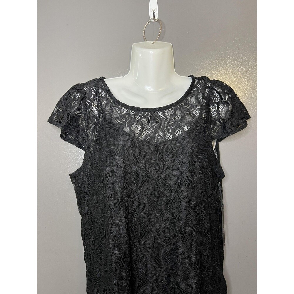 Black Tape Blouse Womens Medium Black Lace Flutter Sleeve Lined Top Party